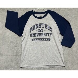 Monsters University Shirt Adult‎ XL Grey 3/4 Baseball Raglan Sleeve Disney EUC